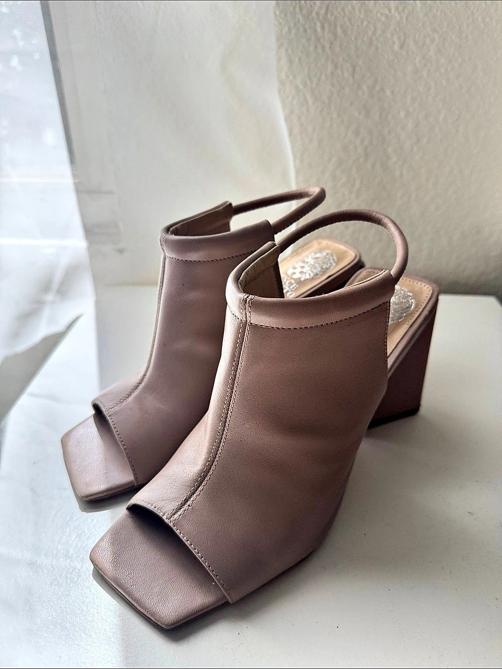 Vince Camuto Open Toe Ankle Strap Heels in Tan US 7M